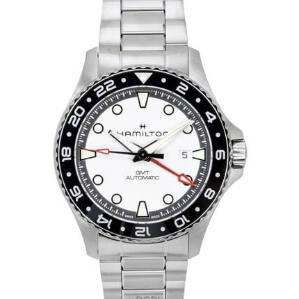 Hamilton Khaki Navy Scuba GMT Reloj de buceo automático de acero inoxidable con esfera plateada H82555150 300M para hombre