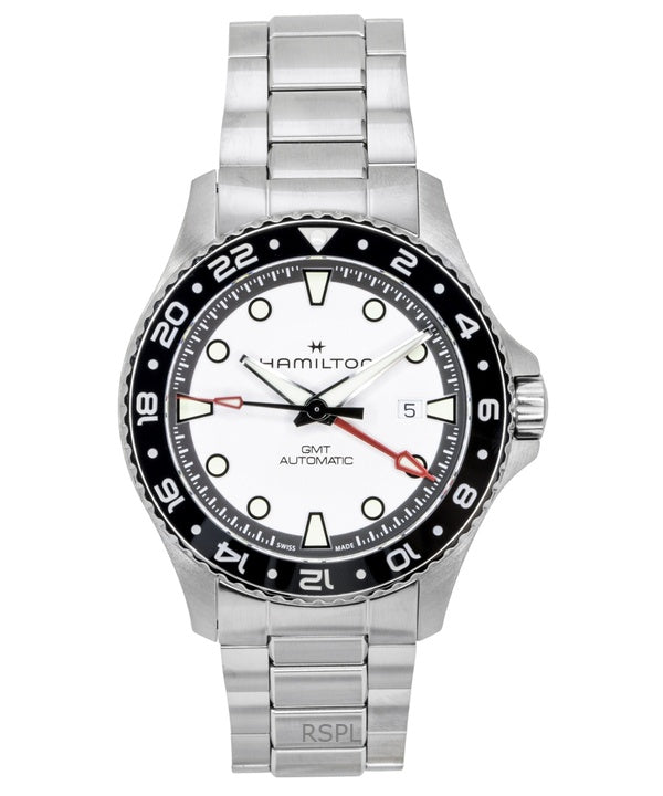 Hamilton Khaki Navy Scuba GMT Reloj de buceo automático de acero inoxidable con esfera plateada H82555150 300M para hombre