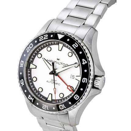 Hamilton Khaki Navy Scuba GMT Reloj de buceo automático de acero inoxidable con esfera plateada H82555150 300M para hombre