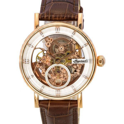 Ingersoll The Herald Correa de cuero Rose Gold Skeleton Dial Automático I00401B Reloj para hombre