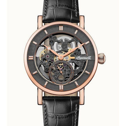 Reloj Ingersoll The Herald con correa de cuero y esfera esquelética negra automática I00403B para hombre