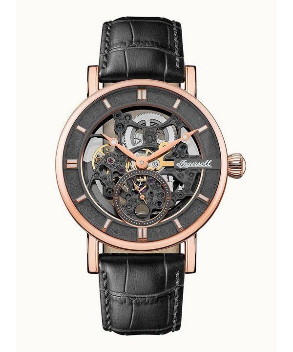 Reloj Ingersoll The Herald con correa de cuero y esfera esquelética negra automática I00403B para hombre