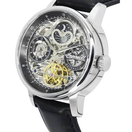 Ingersoll The Jazz Sun and Moon Phase Correa de cuero Skeleton Silver Dial Automático I07701 Reloj para hombre