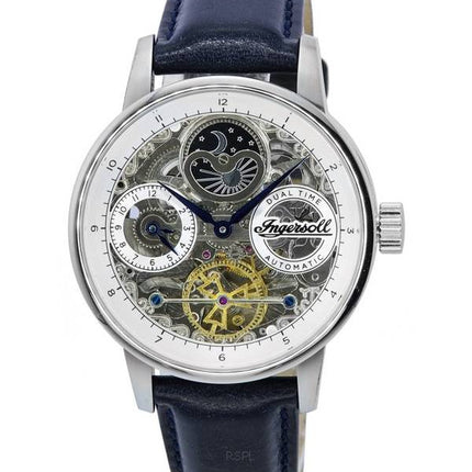 Ingersoll The Jazz Sun and Moon Phase Correa de cuero Skeleton Silver Dial Automático I07702 Reloj para hombre