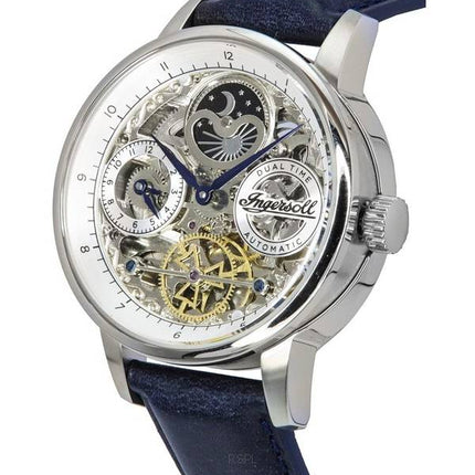 Ingersoll The Jazz Sun and Moon Phase Correa de cuero Skeleton Silver Dial Automático I07702 Reloj para hombre