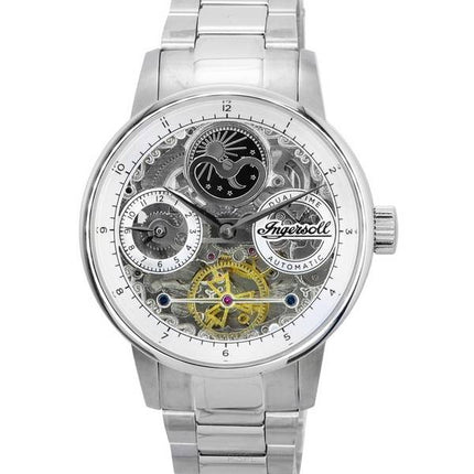 Ingersoll The Jazz Sun and Moon Phase Acero inoxidable Esqueleto Plata Dial Automático I07703 Reloj para hombre