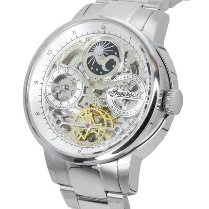 Ingersoll The Jazz Sun and Moon Phase Acero inoxidable Esqueleto Plata Dial Automático I07703 Reloj para hombre