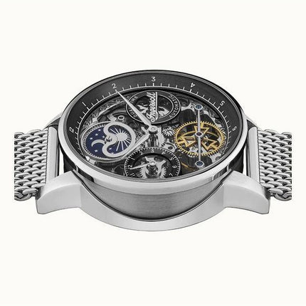 Ingersoll The Jazz Sun And Moon Phase Reloj para hombre con esqueleto de acero inoxidable y esfera negra automático I07708