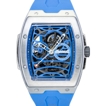 Reloj Ingersoll The Challenger para hombre, automático, con correa de poliuretano, esfera esqueleto azul (modelo I12308).