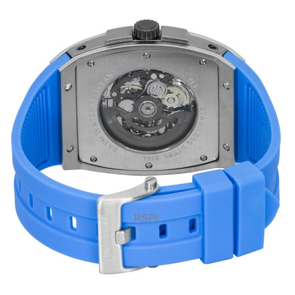 Reloj Ingersoll The Challenger para hombre, automático, con correa de poliuretano, esfera esqueleto azul (modelo I12308).