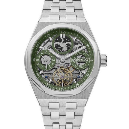 Reloj para hombre Ingersoll The Broadway Dual Time con esfera esqueleto verde automático I12905