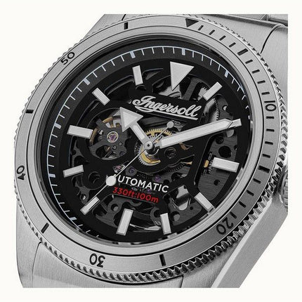 Reloj para hombre Ingersoll The Scovill con correa de cuero marrón y esfera esqueleto negra automático I13901 100M