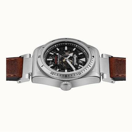 Reloj para hombre Ingersoll The Scovill con correa de cuero marrón y esfera esqueleto negra automático I13901 100M