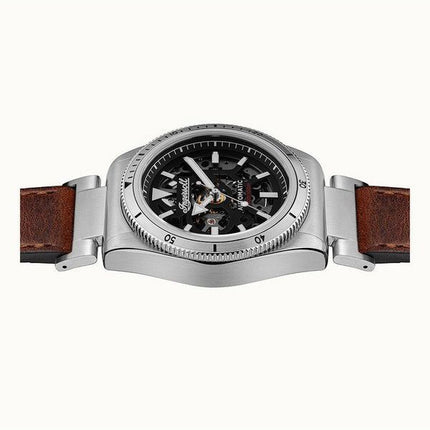 Reloj para hombre Ingersoll The Scovill con correa de cuero marrón y esfera esqueleto negra automático I13901 100M