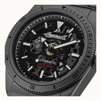 Ingersoll The Scovill Correa de cuero negra Esfera esqueleto negra Reloj automático para hombre I13902 100M