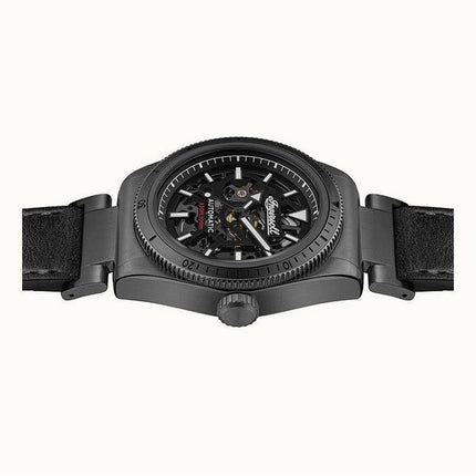 Ingersoll The Scovill Correa de cuero negra Esfera esqueleto negra Reloj automático para hombre I13902 100M