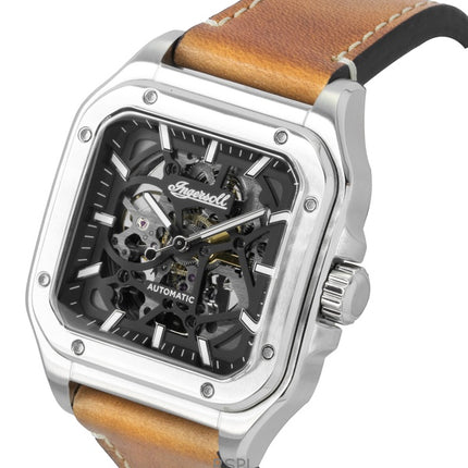Reloj Ingersoll The Ollie I14503 automático para hombre con correa de cuero y esfera esquelética negra