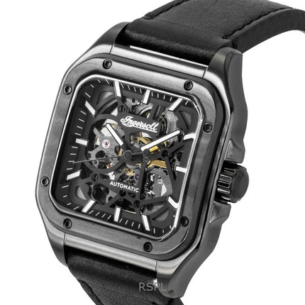 Reloj Ingersoll The Ollie I14504 automático para hombre con correa de cuero y esfera esquelética negra