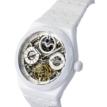 Reloj Ingersoll The Broadway de cerámica blanca con esfera esqueletizada automática I15103 para hombre