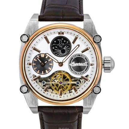 Reloj Ingersoll The Varsity I15401 automático para hombre con correa de cuero y esfera esquelética plateada