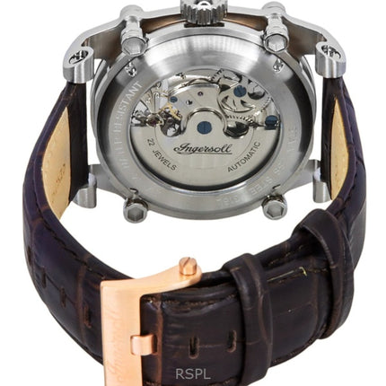 Reloj Ingersoll The Varsity I15401 automático para hombre con correa de cuero y esfera esquelética plateada