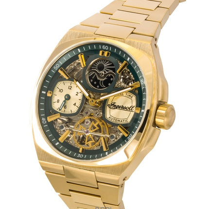 Reloj Ingersoll The Spirit para hombre, automático, de acero inoxidable dorado con esfera esqueleto verde I15803