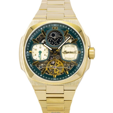 Reloj Ingersoll The Spirit para hombre, automático, de acero inoxidable dorado con esfera esqueleto verde I15803