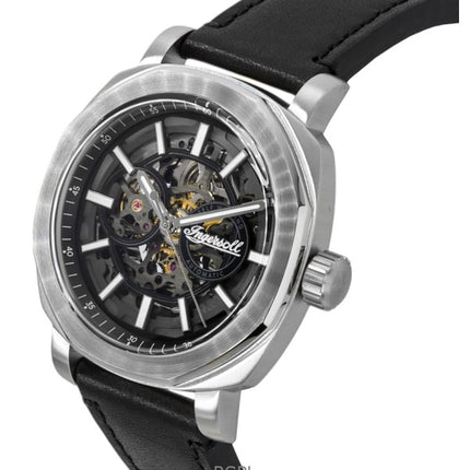 Reloj Ingersoll The Outrider automático para hombre, correa de cuero, esfera esquelética negra, I16401