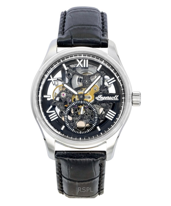 Reloj Ingersoll The Maverick I17401 para hombre, automático, con correa de piel y esfera esquelética negra