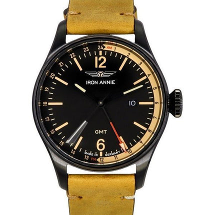 Reloj de cuarzo Iron Annie Flight Control con doble horario y correa de cuero y esfera negra 51482 para hombre