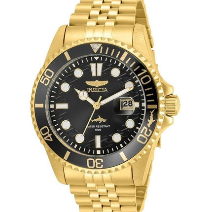 Reloj Invicta Pro Diver de acero inoxidable dorado con esfera negra, cuarzo 30614, 100 m, para hombre
