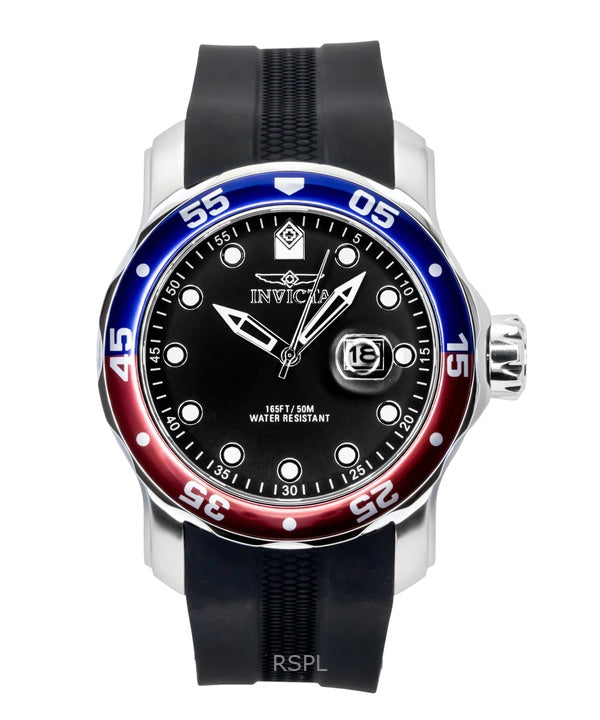 Reloj Invicta Pro Diver de cuarzo con correa de silicona, esfera negra y bisel Pepsi 45735, 200 m, para hombre