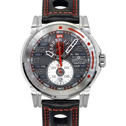 Reloj Invicta Racing de cuarzo con correa de cuero y esfera negra, modelo 47533, para hombre
