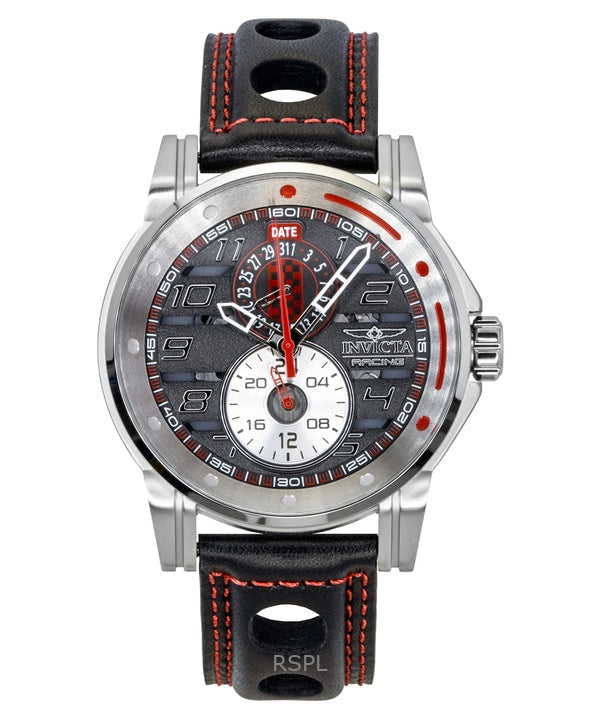 Reloj Invicta Racing de cuarzo con correa de cuero y esfera negra, modelo 47533, para hombre