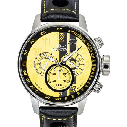 Reloj Invicta S1 Rally Cronógrafo GMT con correa de piel, esfera amarilla y negra, cuarzo 48616 100M para hombre