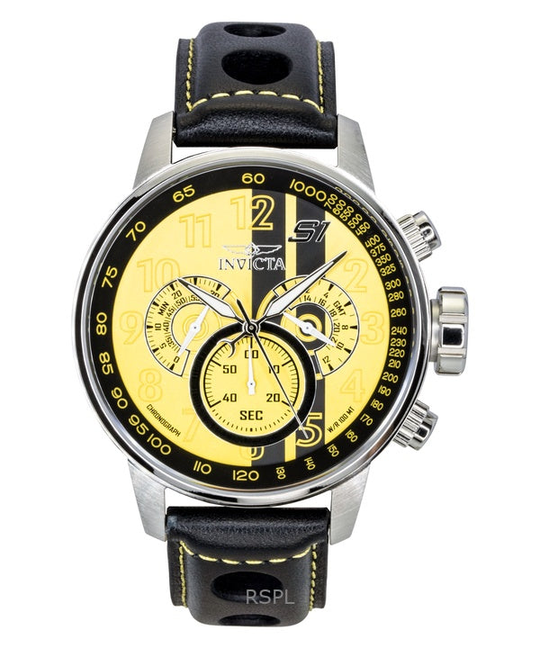 Reloj Invicta S1 Rally Cronógrafo GMT con correa de piel, esfera amarilla y negra, cuarzo 48616 100M para hombre