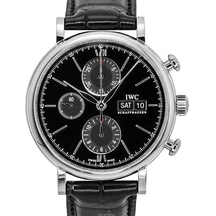 Reloj IWC Portofino Cronógrafo Automático con Correa de Cuero y Esfera Negra IW391029 para Hombre