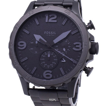 Fósiles reloj Nate Chronograph Dial negro negro Ion-plateada JR1401 hombres