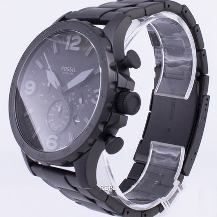 Fósiles reloj Nate Chronograph Dial negro negro Ion-plateada JR1401 hombres