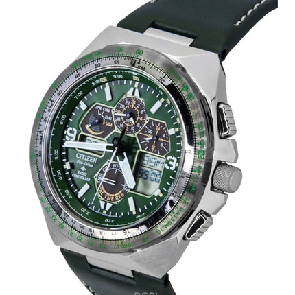 Reloj Citizen Promaster Skyhawk AT con calendario perpetuo, cronógrafo, esfera verde, Eco-Drive, para buceo, 200 m, JY8147-01X, para hombre