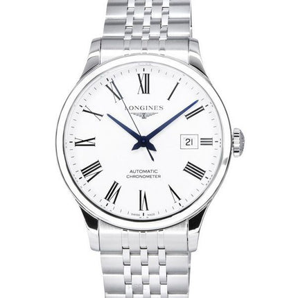 Reloj Longines Record cronómetro de acero inoxidable con esfera blanca automático L2.821.4.11.6 para hombre