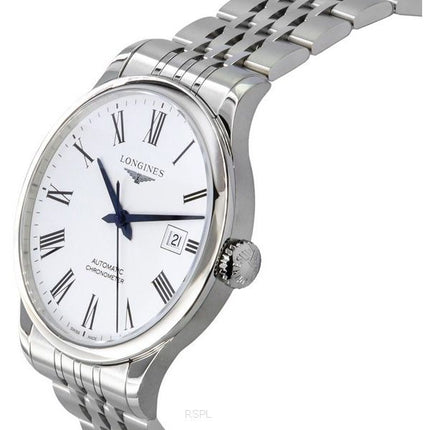 Reloj Longines Record cronómetro de acero inoxidable con esfera blanca automático L2.821.4.11.6 para hombre