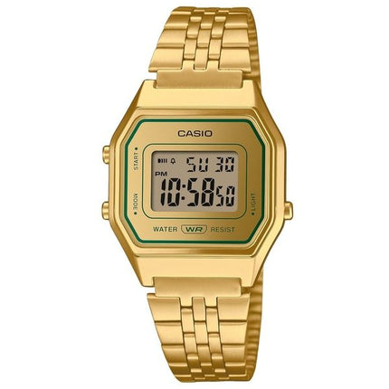 Reloj Casio Vintage Digital con pulsera de acero inoxidable en tono dorado, cuarzo LA680WEGV-9A para mujer