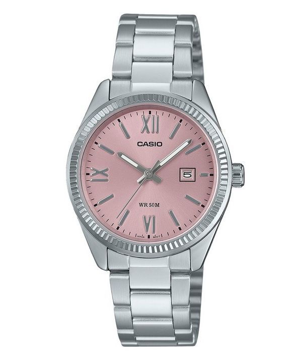 Reloj Casio Standard analógico de acero inoxidable con esfera rosa y cuarzo LTP-1302DD-4A1V para mujer