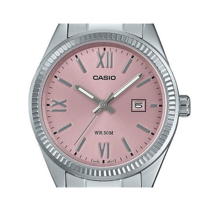Reloj Casio Standard analógico de acero inoxidable con esfera rosa y cuarzo LTP-1302DD-4A1V para mujer