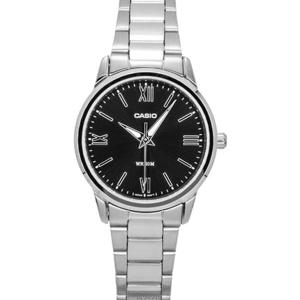 Reloj Casio analógico de acero inoxidable con esfera negra y cuarzo LTP-1303DD-1AV para mujer