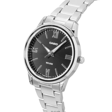 Reloj Casio analógico de acero inoxidable con esfera negra y cuarzo LTP-1303DD-1AV para mujer