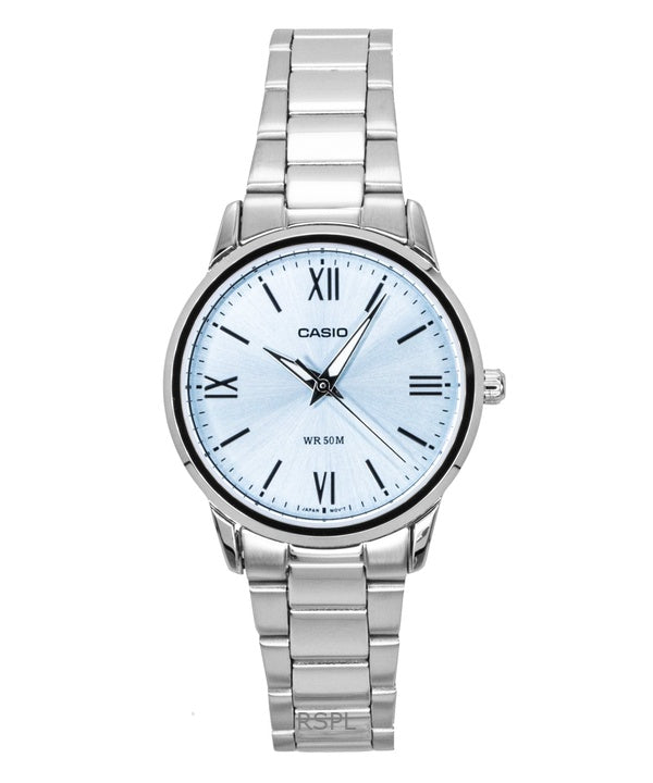 Reloj Casio analógico de acero inoxidable con esfera azul menta y mecanismo de cuarzo LTP-1303DD-2AV para mujer