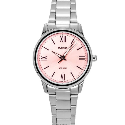 Reloj Casio analógico de acero inoxidable con esfera rosa y movimiento de cuarzo para mujer LTP-1303DD-4AV