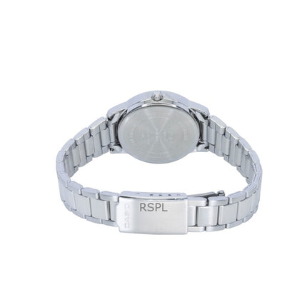 Reloj Casio analógico de cuarzo para mujer, modelo LTP-1303DD-7AV, con esfera plateada y caja de acero inoxidable.